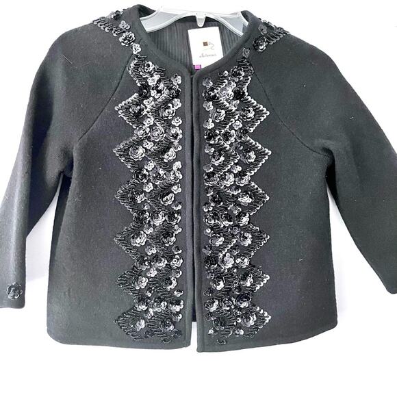 Elevenses black boiled wool beaded sequins minka jacket blazer cardigan XS - Picture 1 of 10